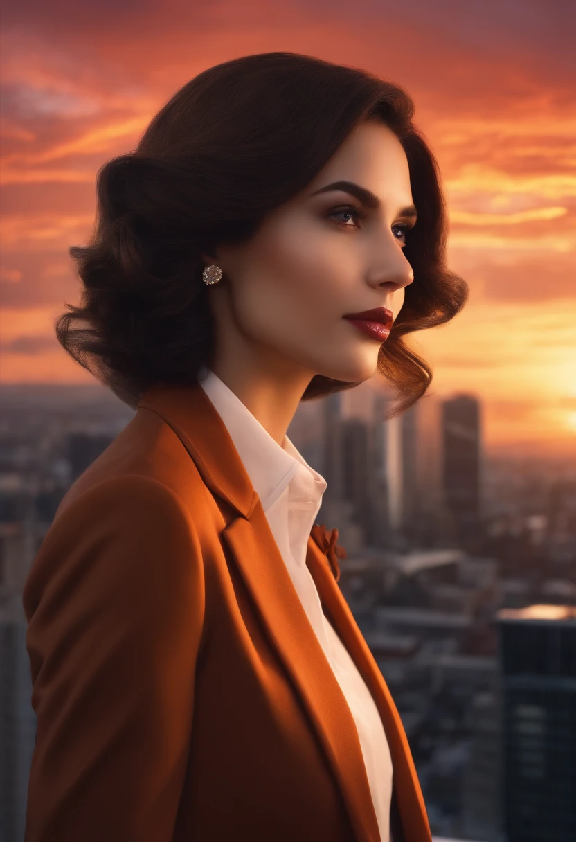 1girl,solo, parted lips, office lady, business suit ,
skyline, cloud,sunset, arms behind head, looking at viewer,