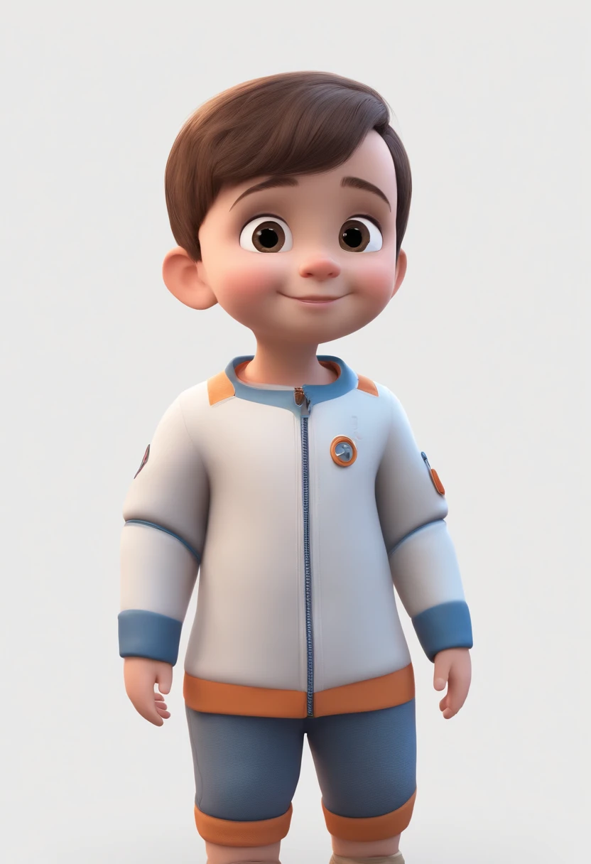 a happy cute  standing short hair, vestindo uma fantasia espacial, , fundo branco, barnet, Tom, Estilo Pixar, ....3d, desenhos animados, rosto detalhado, asymmetrical 16k