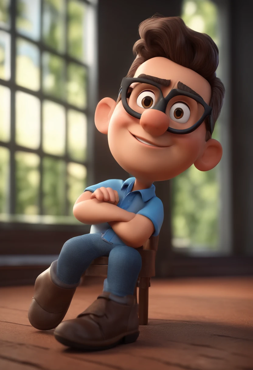 Cartoon character of a man with black glasses and a blue shirt, animation character, Caractere estilizado, animation style rendering, 3D estilizado, Arnold Maya render, 3 d render stylized, toon render keyshot, Personagem 3D, Personagem 3D, 3d rendering stylized, 3 d character render, personagem de desenho animado, Personagem de close up, Pose de personagem, (Estilo Pixar) (master part:1.2) (Bokeh) (best quality) (pele detalhada) (textura detalhada) (8k) (argila) (Cinematic lighting) (foco nítido
