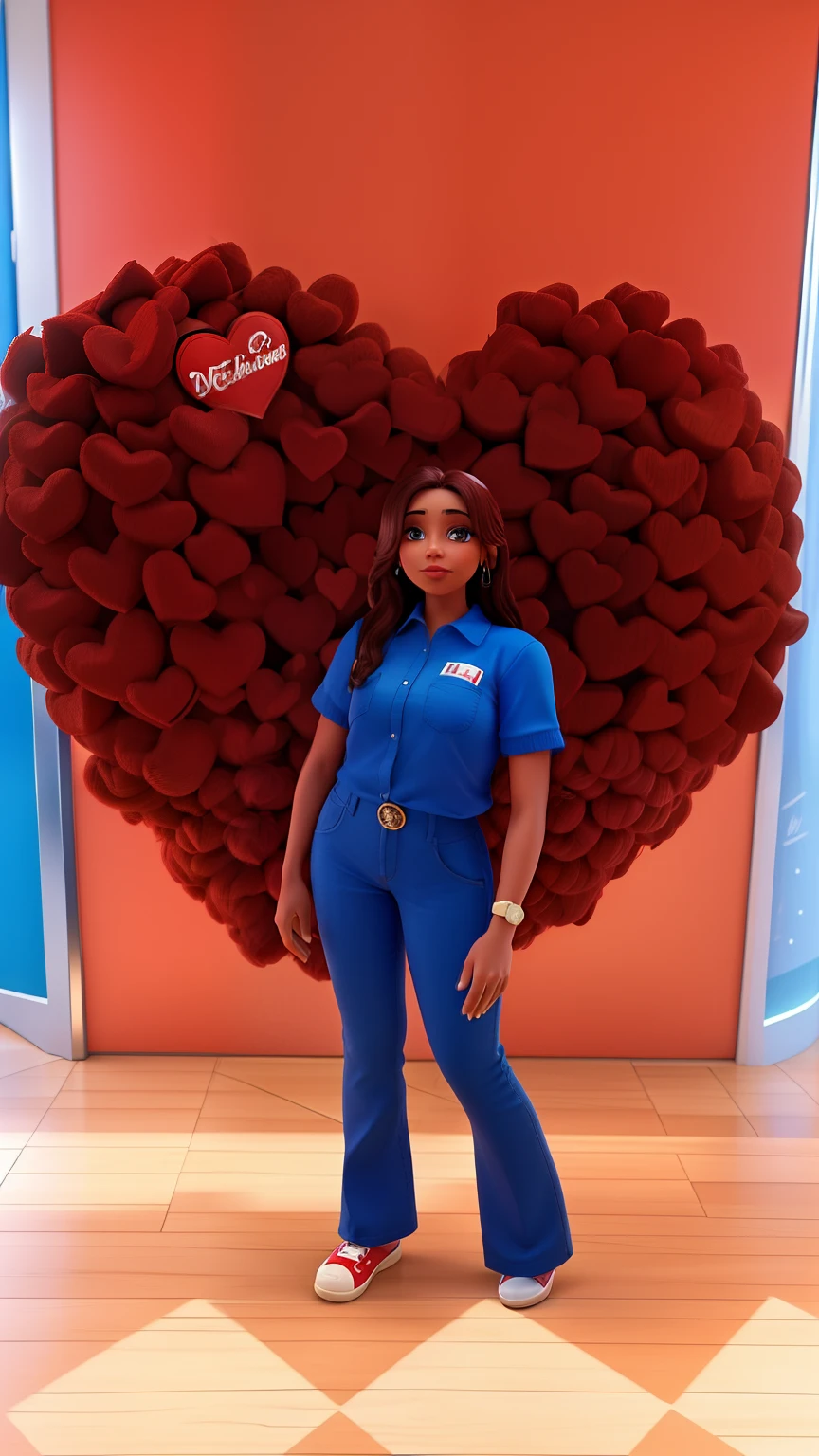 mulher morena cabelo preto longo, Disney Pixar Style Eyes Standing in Front of a Heart Made of Red Teddy Bears, aparecer em um shopping center, Alanis Guillen, cindy avelino, imagem de perfil, em um shopping, Sandra, em um shopping, pano de fundo, Adriana DXIM, full body photogenic shot, foto do perfil, Lorena Avarez, Foto comercial, roupa azul