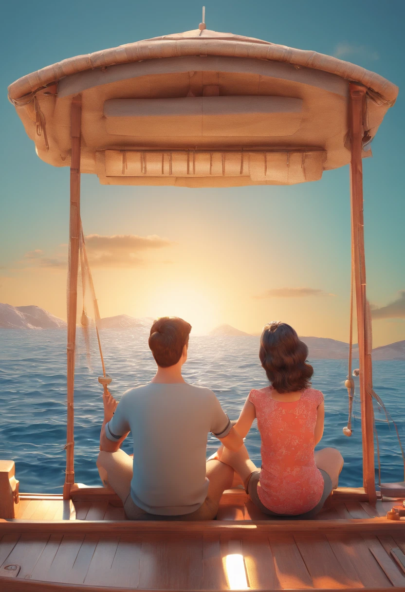 Pai, Mother and son sitting on a boat during their vacation.