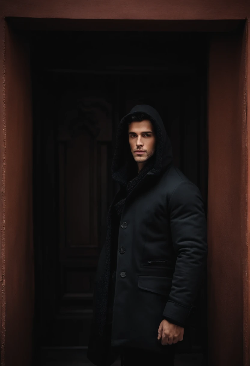 A imagem mostra um homem vestindo uma jaqueta preta com capuz, possivelmente um casaco de inverno, e um capuz preto. He's standing in front of a door, possivelmente uma porta, And it looks like it's looking at the camera. The man's attire suggests that he is dressed for the cold, And its hooded jacket provides additional warmth and protection from the elements.
Digite o texto e pressione ENTER