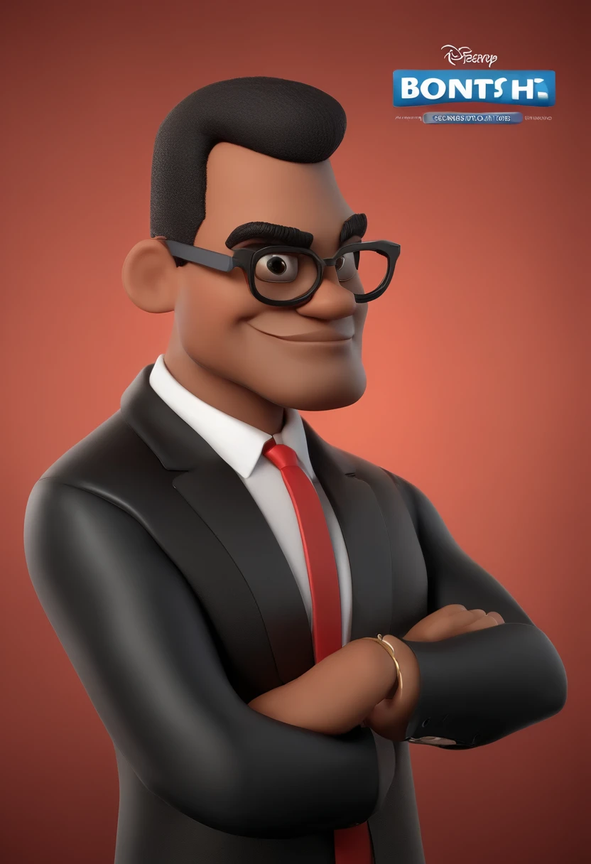 Cartoon character of a man with black round glasses, com barba preta,e uma camiseta preta, animation character, Caractere estilizado, animation style rendering, 3D estilizado, Arnold Maya render, 3 d render stylized, toon render keyshot, Personagem 3D, Personagem 3D, 3d rendering stylized, 3 d character render, personagem de desenho animado, Personagem de close up, Pose de personagem,  (Estilo Pixar) (master part:1.2) (Bokeh) (best quality) (pele detalhada) (textura detalhada) (8k) (argila) (Cinematic lighting) (foco nítido