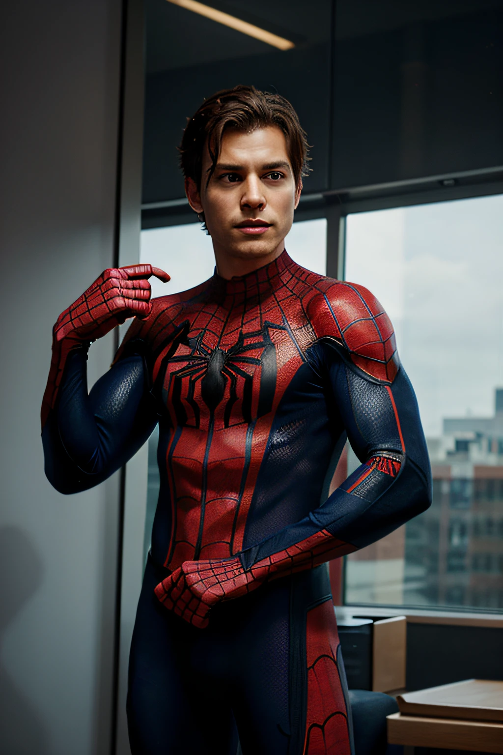 A Spider-Man in Cybernetic Armor, ultra detalhado, Vermelho . ::n_ desenho, Imperfection, baixa qualidade, Boneca, jogo, anime, companhia