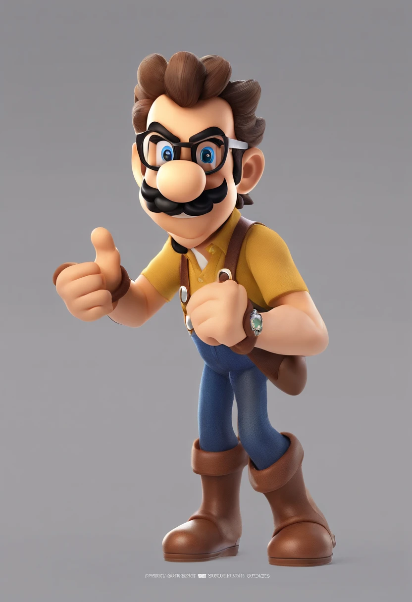 ((best quality)), ((master part)), ((desenhos animados realistas)), ((Personagem perfeito)) - Um retrato frontal meticulosamente detalhado e realista de um homem com cabelo raspado, glasses and a shirt with beautiful textures. O homem olha diretamente para o espectador, Establish a strong and confident presence. The image captures their distinctive facial features, accurately showing the brightness of your eyes and the design of your glasses. The black shirt is rendered with fine details, aumentando o profissionalismo do retrato. Enviado para documentos oficiais, this portrait is presented in impressive 8K UHD resolution, Ensure clarity and unique protection.