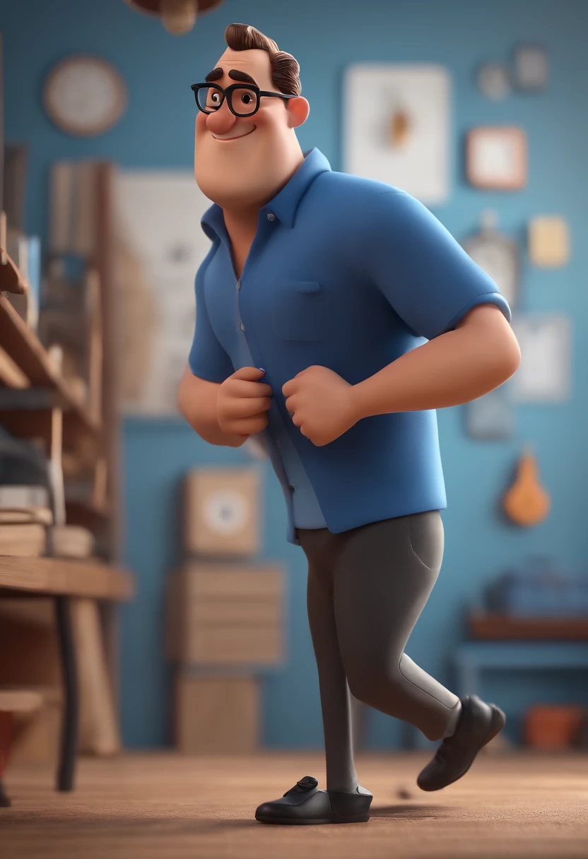 Cartoon character of a man with black glasses and a blue shirt, animation character, Caractere estilizado, animation style rendering, 3D estilizado, Arnold Maya render, 3 d render stylized, toon render keyshot, Personagem 3D, Personagem 3D, 3d rendering stylized, 3 d character render, personagem de desenho animado, Personagem de close up, Pose de personagem, (Estilo Pixar) (master part:1.2) (Bokeh) (best quality) (pele detalhada) (textura detalhada) (8k) (argila) (Cinematic lighting) (foco nítido