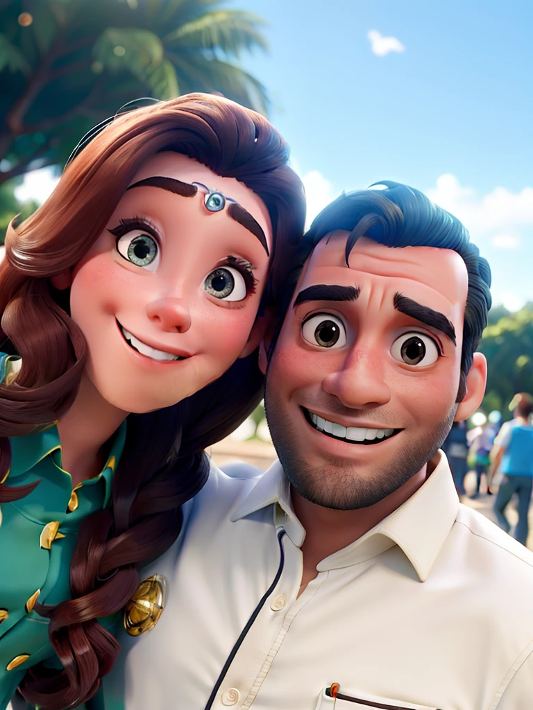 tmasterpiece,a melhor qualidade,Um homem e uma mulher com olhos,head shoot,estilo disney,Standing in the park,Muitos detalhes no rosto