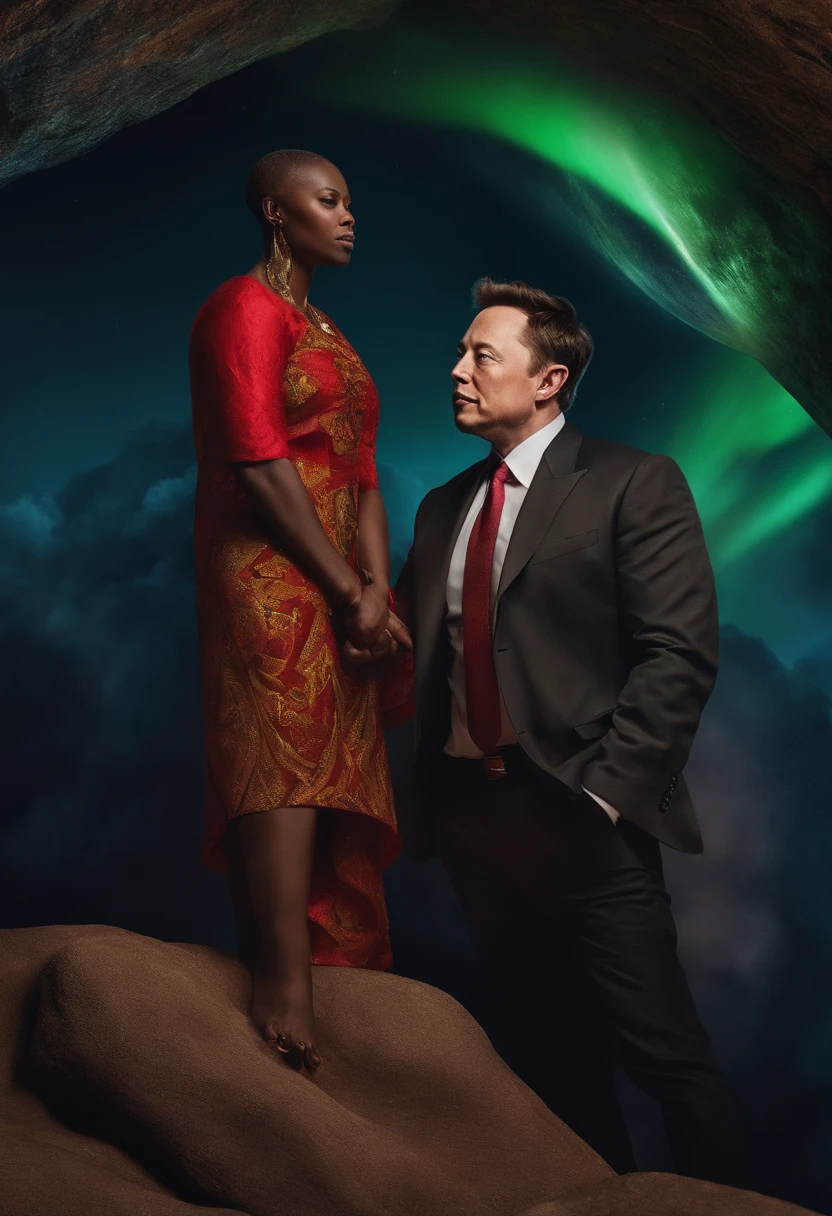 crie uma imagem de elon musk com fisionomia e caracteristicas do povo africano e sentado em uma pedra