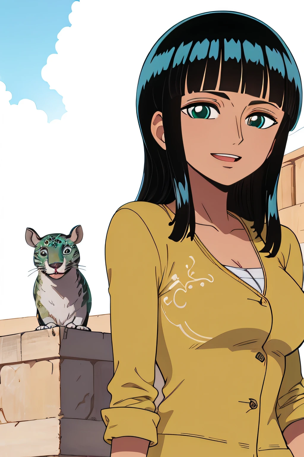 (Obra maestra),La mejor calidad,asombroso,Detalle fino.Profundidad de campo,hermosos ojos detallados, Nico Robin, 1girl,Disparo de vaquero,hembra madura,feliz,sonrisa ligera,