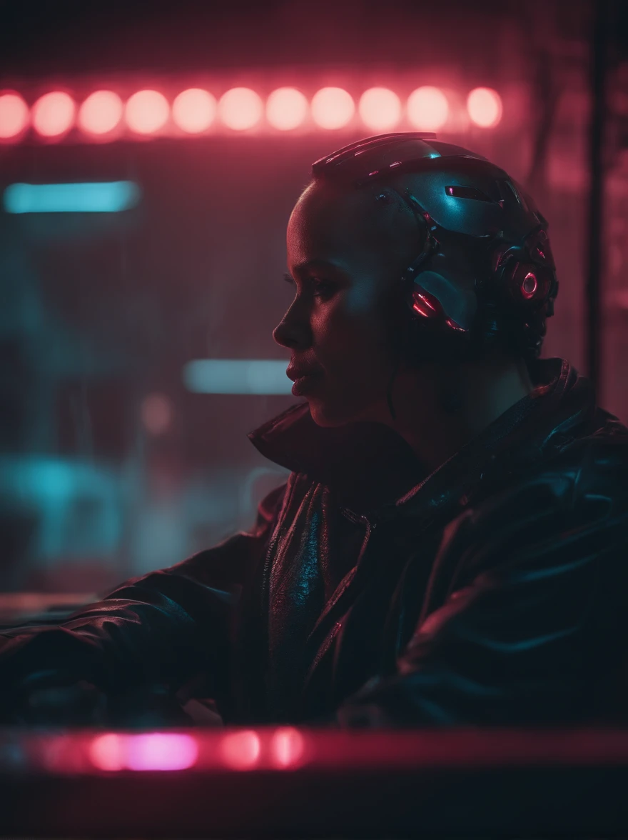 Cyberpunk, neon, high details skull, rain