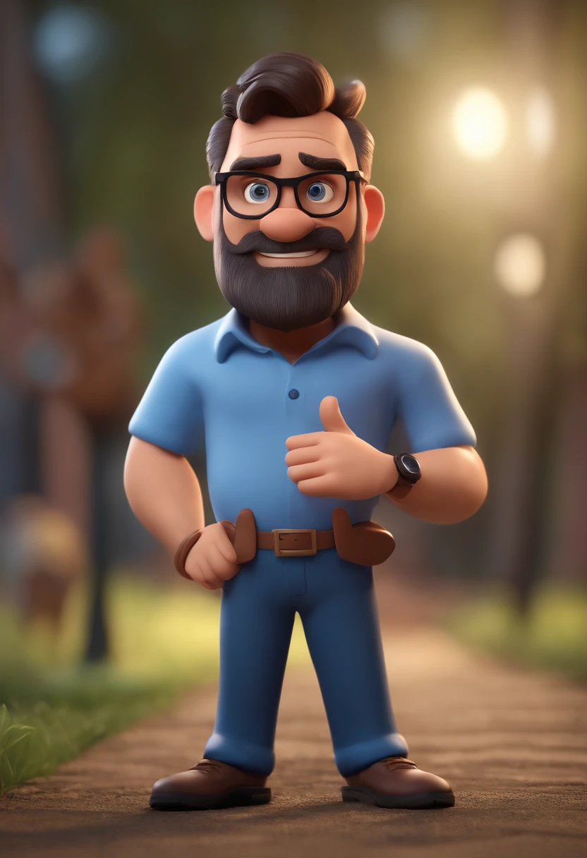 Cartoon character of a man wearing black glasses and a blue shirt, um personagem animado, Caractere estilizado, animation style rendering, 3D estilizado, Arnold Maya render, 3 d render stylized, toon render keyshot, Personagem 3D, Personagem 3D, 3d rendering stylized, 3 d character render, personagem de desenho animado, Personagem de close up, Pose de personagem, (Estilo Pixar) (master part:1.2) (Bokeh) (best quality) (pele detalhada) (textura detalhada) (8k) (argila) (Cinematic lighting) (foco nítido,Senta e vaza a parte superior do corpo