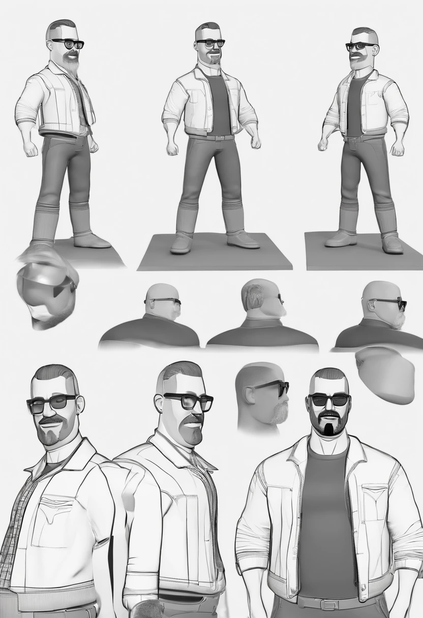 Cartoon character of a man with a shaved head and a big closed beard, with black glasses and black shirt, animation character, Caractere estilizado, animation style rendering, 3D estilizado, Arnold Maya render, 3 d render stylized, toon render keyshot, Personagem 3D, Personagem 3D, 3d rendering stylized, 3 d character render, personagem de desenho animado, Personagem de close up, Pose de personagem,  (Estilo Pixar) (master part:1.2) (Bokeh) (best quality) (pele detalhada) (textura detalhada) (8k) (argila) (Cinematic lighting) (foco nítido)