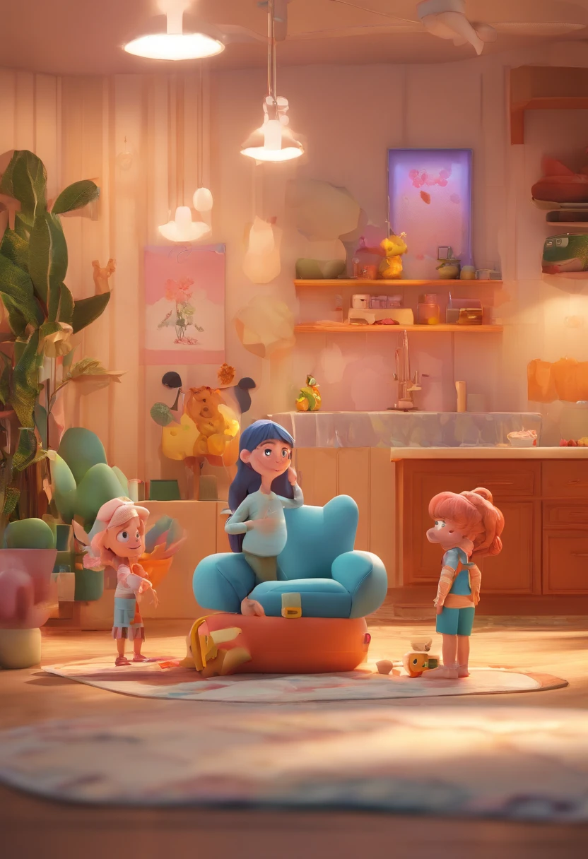 Estilo Pixar: One family, pai, Mother and daughter is a super fun place.