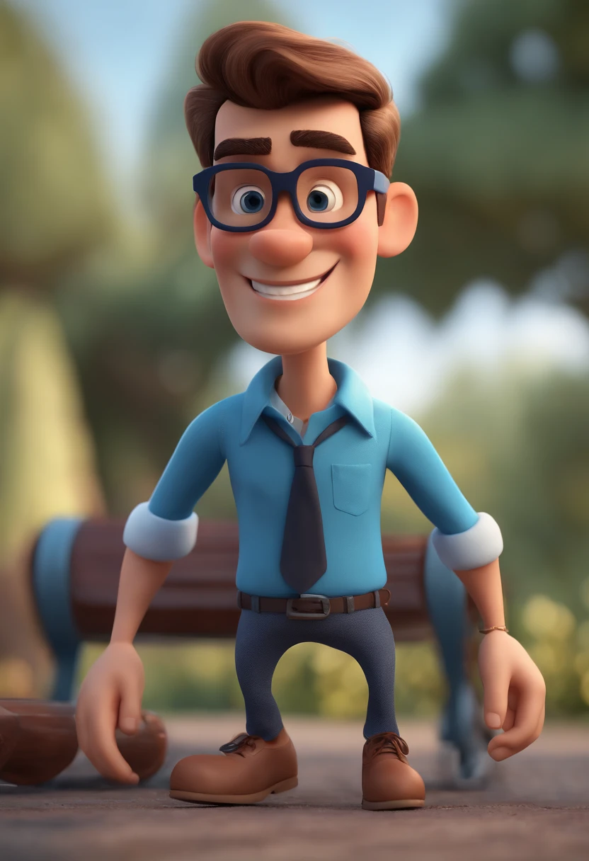 Cartoon character of a man with black glasses and a blue shirt, animation character, Caractere estilizado, animation style rendering, 3D estilizado, Arnold Maya render, 3 d render stylized, toon render keyshot, Personagem 3D, Personagem 3D, 3d rendering stylized, 3 d character render, personagem de desenho animado, Personagem de close up, Pose de personagem, (Estilo Pixar) (master part:1.2) (Bokeh) (best quality) (pele detalhada) (textura detalhada) (8k) (argila) (Cinematic lighting) (foco nítido