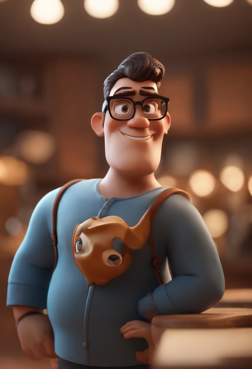 Cartoon character of a man with black glasses and a blue shirt, animation character, Caractere estilizado, animation style rendering, 3D estilizado, Arnold Maya render, 3 d render stylized, toon render keyshot, Personagem 3D, Personagem 3D, 3d rendering stylized, 3 d character render, personagem de desenho animado, Personagem de close up, Pose de personagem, (Estilo Pixar) (master part:1.2) (Bokeh) (best quality) (pele detalhada) (textura detalhada) (8k) (argila) (Cinematic lighting) (foco nítido