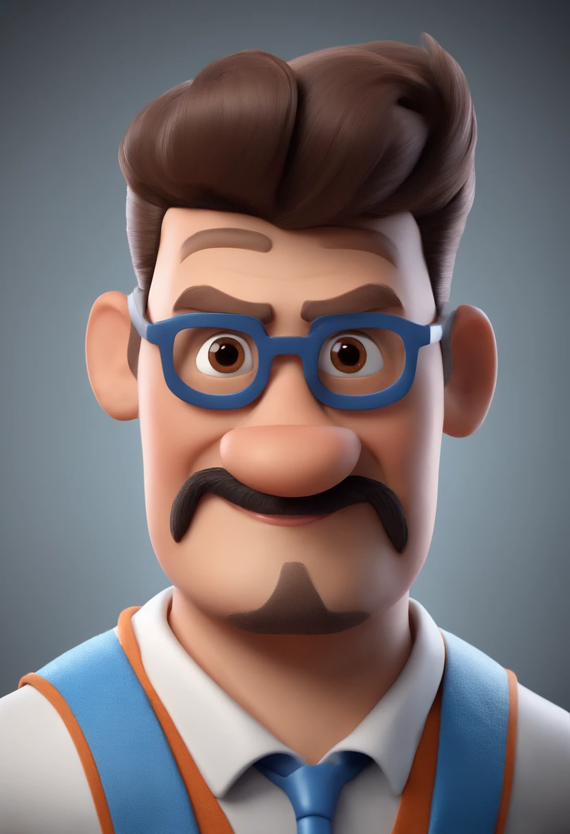 Cartoon character of a man with black glasses and a blue shirt, animation character, Caractere estilizado, animation style rendering, 3D estilizado, Arnold Maya render, 3 d render stylized, toon render keyshot, Personagem 3D, Personagem 3D, 3d rendering stylized, 3 d character render, personagem de desenho animado, Personagem de close up, Pose de personagem,  (Estilo Pixar) (master part:1.2) (Bokeh) (best quality) (pele detalhada) (textura detalhada) (8k) (argila) (Cinematic lighting) (foco nítido