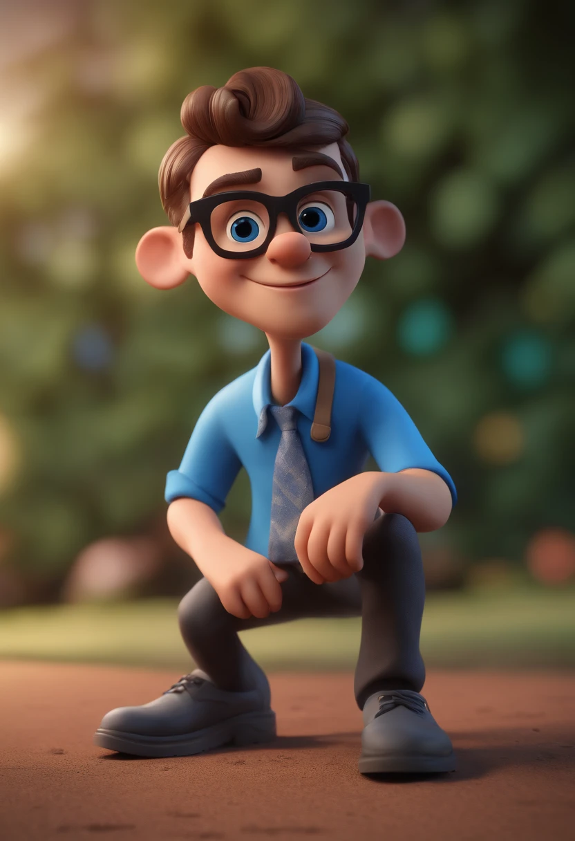 Cartoon character of a man with black glasses and a blue shirt, animation character, Caractere estilizado, animation style rendering, 3D estilizado, Arnold Maya render, 3 d render stylized, toon render keyshot, Personagem 3D, Personagem 3D, 3d rendering stylized, 3 d character render, personagem de desenho animado, Personagem de close up, Pose de personagem, (Estilo Pixar) (master part:1.2) (Bokeh) (best quality) (pele detalhada) (textura detalhada) (8k) (argila) (Cinematic lighting) (foco nítido