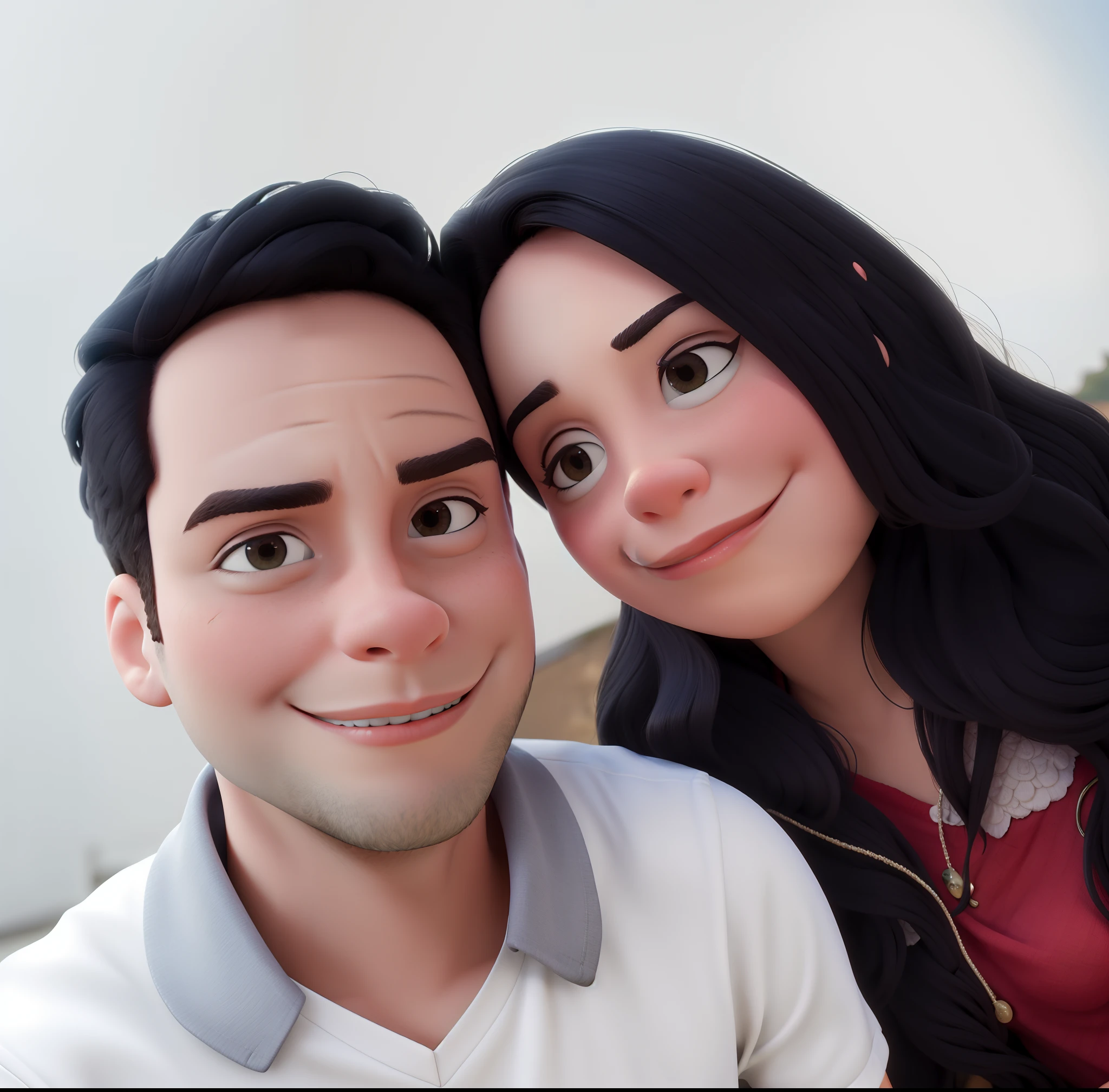 master part, da melhor qualidade, casal de jovens sorrindo, at night, Behind the sea, sexy, homem com cabelo preto e barba, mulher com cabelo preto, olhos negros, cabelos arrumados, homem na camisa preta, mulher no casaco listrado, olhos pretos