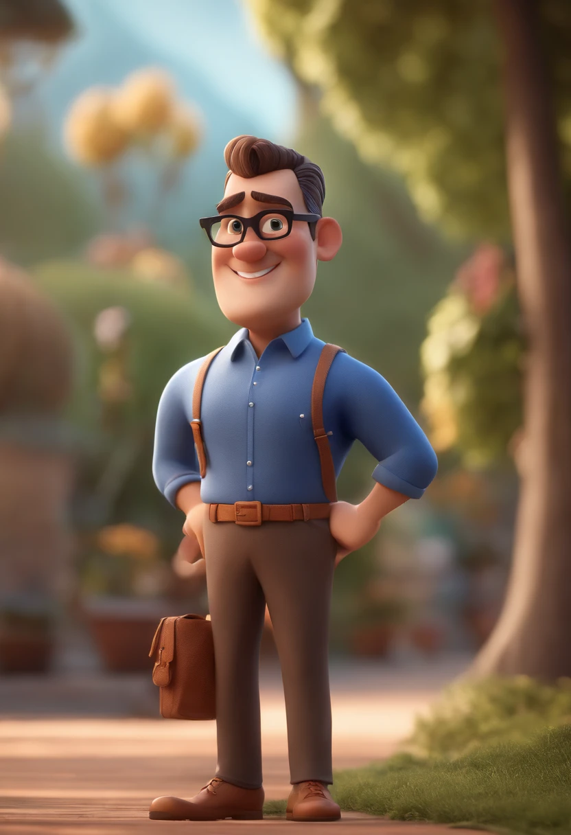 Cartoon character of a man with black glasses and a blue shirt, animation character, Caractere estilizado, animation style rendering, 3D estilizado, Arnold Maya render, 3 d render stylized, toon render keyshot, Personagem 3D, Personagem 3D, 3d rendering stylized, 3 d character render, personagem de desenho animado, Personagem de close up, Pose de personagem, (Estilo Pixar) (master part:1.2) (Bokeh) (best quality) (pele detalhada) (textura detalhada) (8k) (argila) (Cinematic lighting) (foco nítido