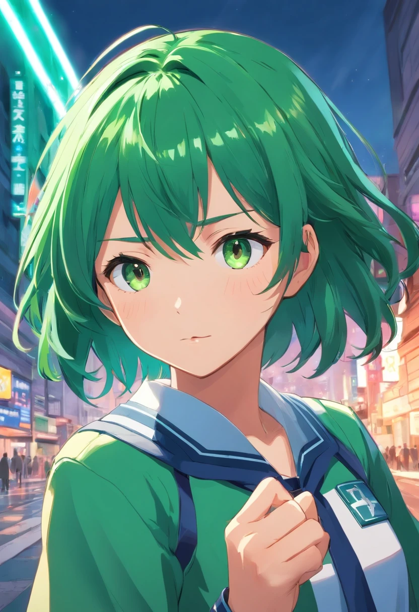 "Crie uma imagem de uma adolecente ruiva de olhos verdes com uniforme da U.A Com cabelos soltos e uma franja ,inspirado na academia my hero de Kohei Horikoshi,