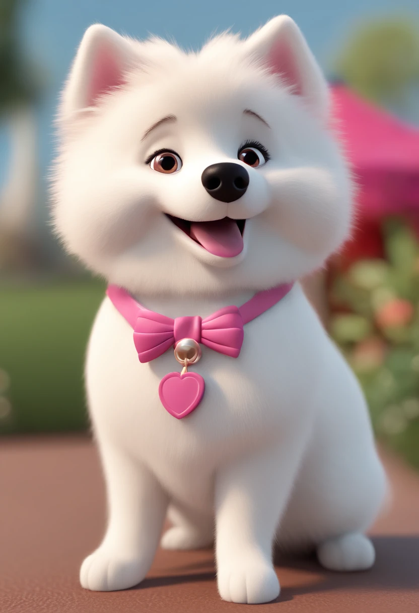 Cartoon character of a white german spitz with pink ear, animation character, Caractere estilizado, animation style rendering, 3D estilizado, Arnold Maya render, 3 d render stylized, toon render keyshot, Personagem 3D, Personagem 3D, 3d rendering stylized, 3 d character render, personagem de desenho animado, Personagem de close up, Pose de personagem, (Estilo Pixar) (master part:1.2) (Bokeh) (best quality) (pele detalhada) (textura detalhada) (8k) (argila) (Cinematic lighting) (foco nítido