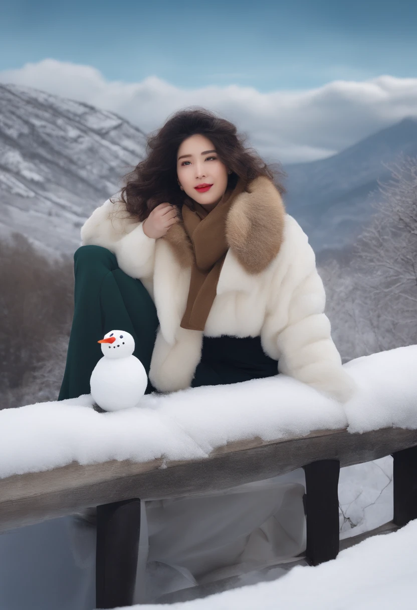 _estilo modelshoot, Banchan is happy building a snowman with olive eyes, single house background, fundo das montanhas nevadas, Nevando, (banchan cabelo verde:0.8), (banchan cabelo amarelo:0.7), (banchan ombre cabelo:0.4), (Foco em Banchan: 0.8), Zoom Lens Shot, por studio ghibli, (((master part))), (((best quality))), (extremamente detalhado CG unidade 8k papel de parede)