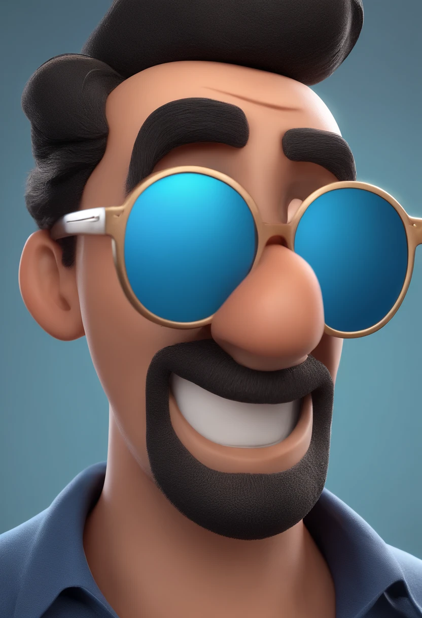 Cartoon character of a man with black glasses and a blue shirt, animation character, Caractere estilizado, animation style rendering, 3D estilizado, Arnold Maya render, 3 d render stylized, toon render keyshot, Personagem 3D, Personagem 3D, 3d rendering stylized, 3 d character render, personagem de desenho animado, Personagem de close up, Pose de personagem, (Estilo Pixar) (master part:1.2) (Bokeh) (best quality) (pele detalhada) (textura detalhada) (8k) (argila) (Cinematic lighting) (foco nítido