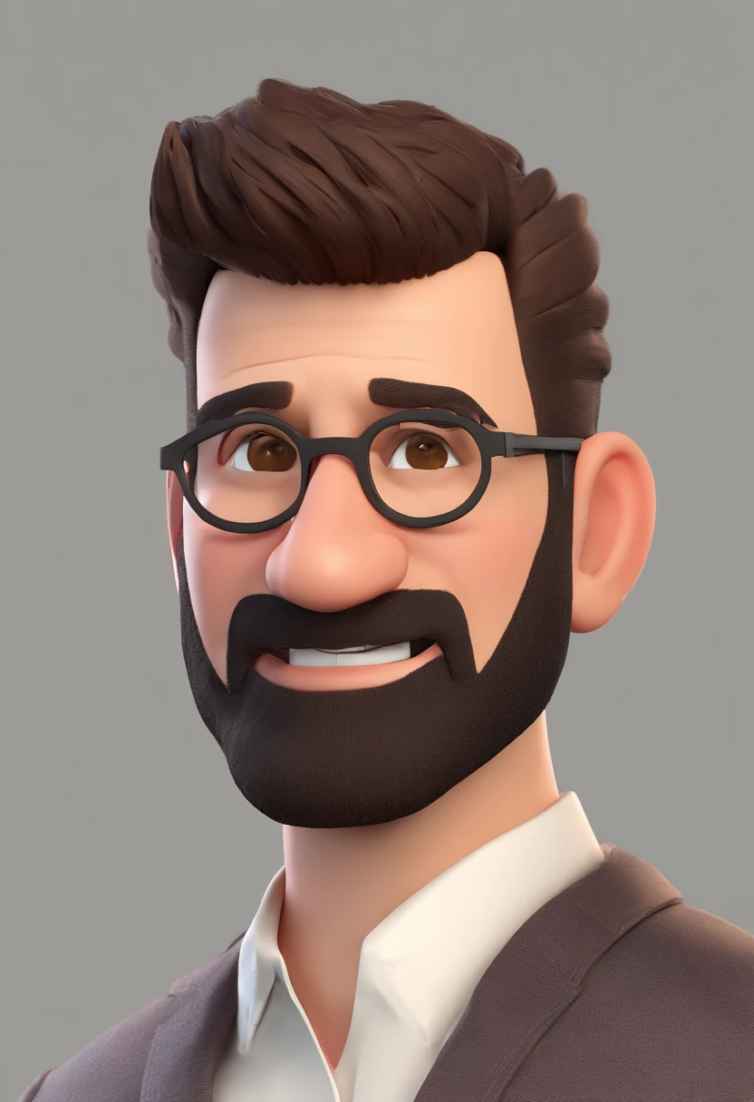 Estilo Pixar: Brown eyes man combone on head 40 years old with short dark brown beard