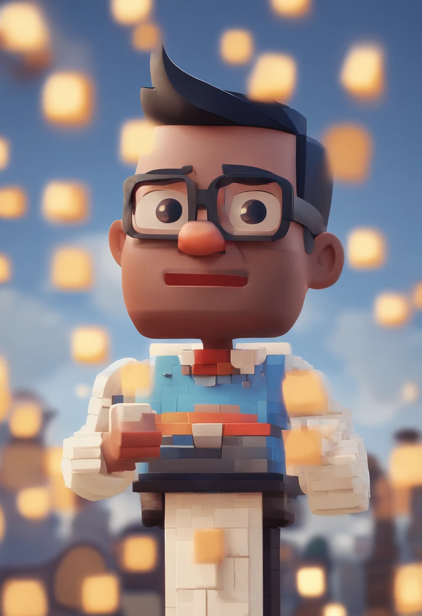 Cartoon character of a man with black glasses and a blue shirt, animation character, Caractere estilizado, animation style rendering, 3D estilizado, Arnold Maya render, 3 d render stylized, toon render keyshot, Personagem 3D, Personagem 3D, 3d rendering stylized, 3 d character render, personagem de desenho animado, Personagem de close up, Pose de personagem, (Estilo Pixar) (master part:1.2) (Bokeh) (best quality) (pele detalhada) (textura detalhada) (8k) (argila) (Cinematic lighting) (foco nítido