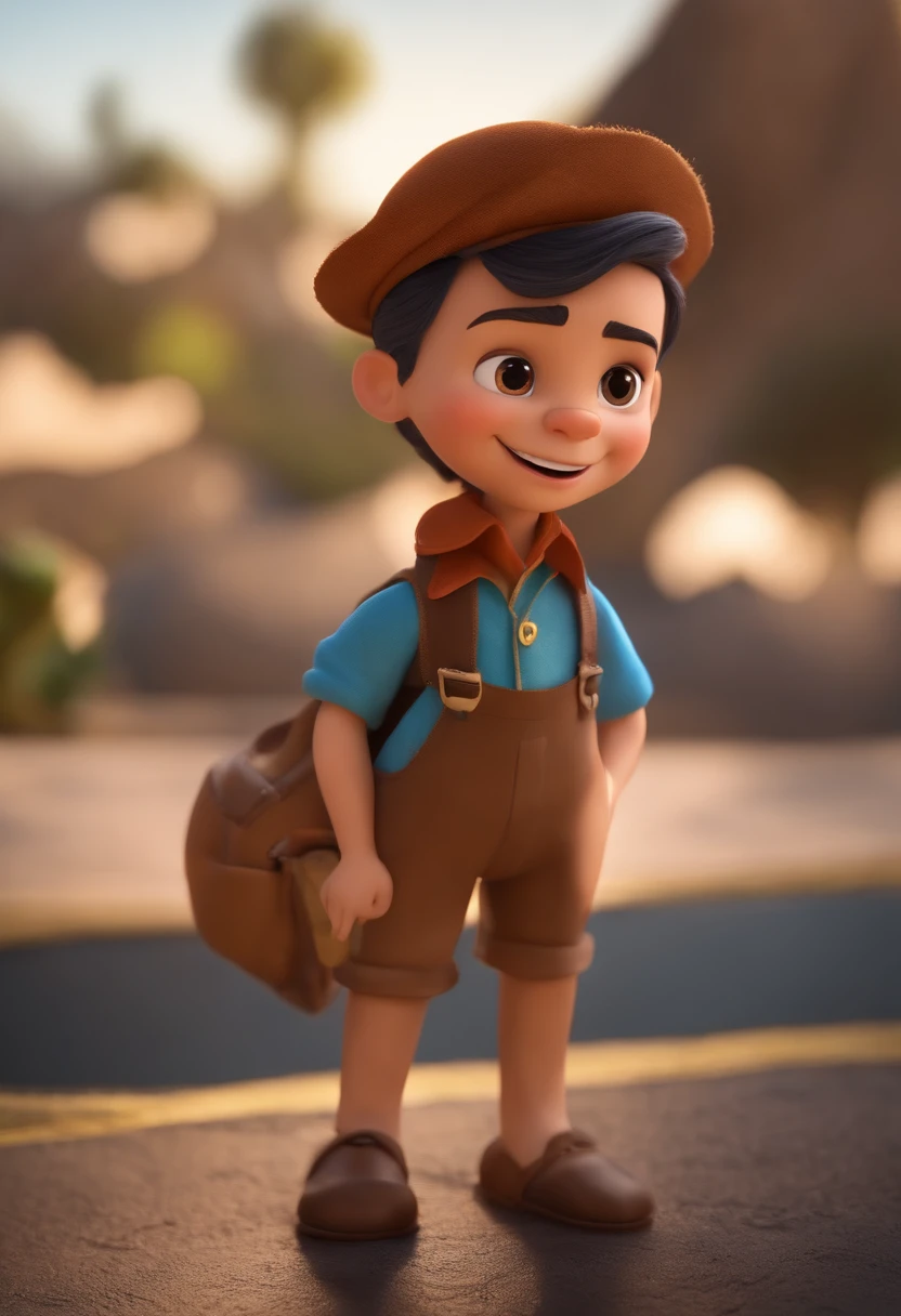 Garoto, estilo disney, tom de pele: claro:  Cabelo: marrom escuro, liso, curto, penteado para o lado direito. camisa: social, Cor azul. Fundo: Gray and white gradient,Comemorando, Hands raised, sorrindo, feliz, (estilo pixar) (obra-prima:1.2) (bokeh) (melhor qualidade) (pele detalhada) (textura detalhada) (8k) (claymation) (cinematic lighthing) (foco nítido