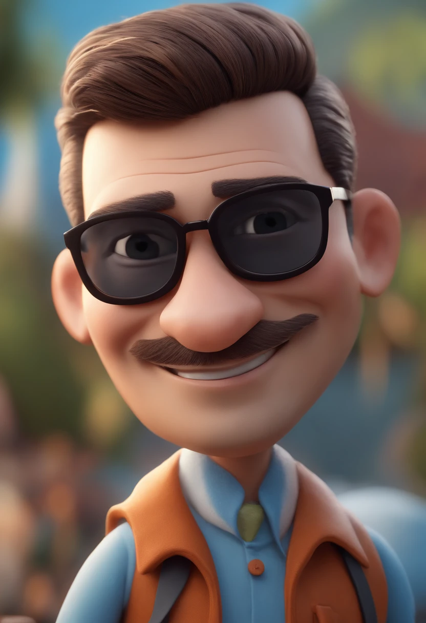 Cartoon character of a man with black glasses and a blue shirt, animation character, Caractere estilizado, animation style rendering, 3D estilizado, Arnold Maya render, 3 d render stylized, toon render keyshot, Personagem 3D, Personagem 3D, 3d rendering stylized, 3 d character render, personagem de desenho animado, Personagem de close up, Pose de personagem, (Estilo Pixar) (master part:1.2) (Bokeh) (best quality) (pele detalhada) (textura detalhada) (8k) (argila) (Cinematic lighting) (foco nítido