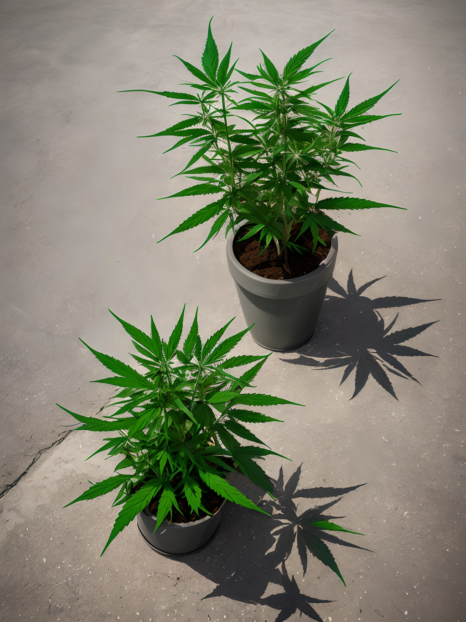 Marijuana plant, sitting down on concrete lean