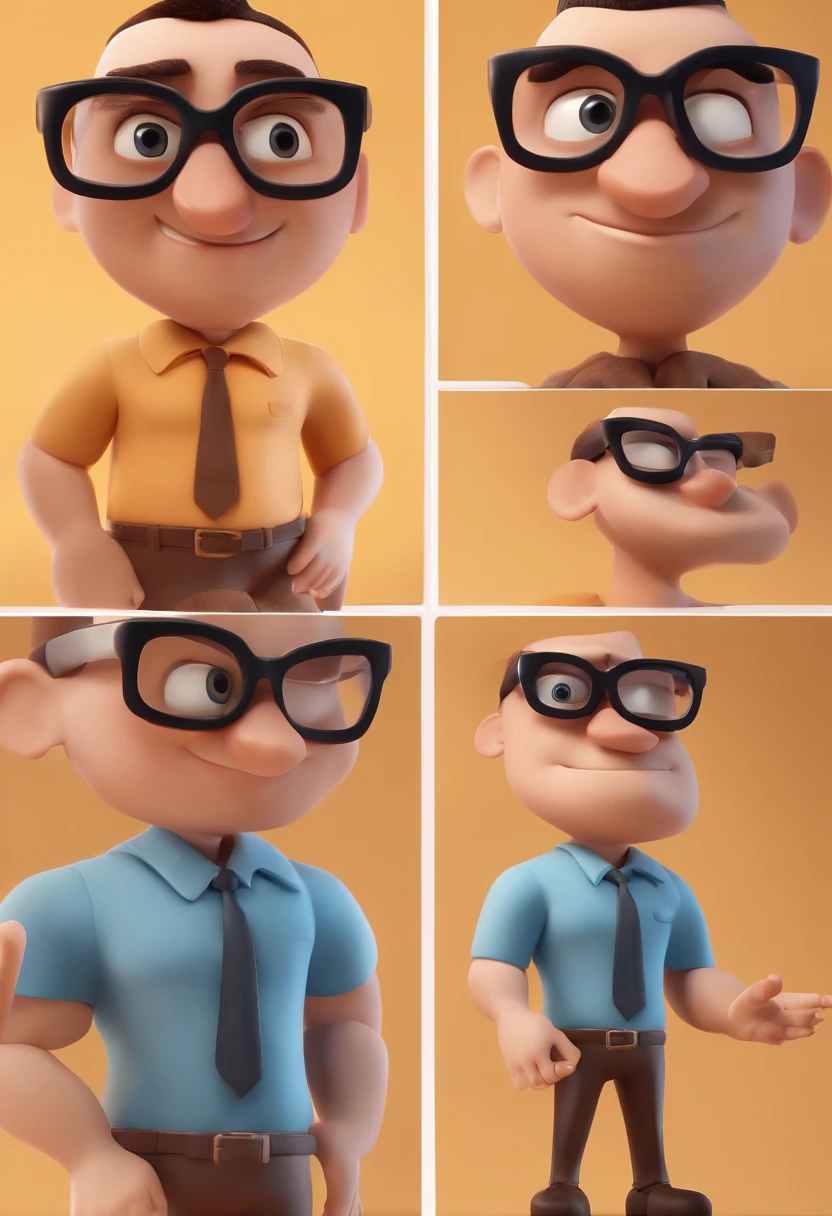 Cartoon character of a man with black glasses and a blue shirt, animation character, Caractere estilizado, animation style rendering, 3D estilizado, Arnold Maya render, 3 d render stylized, toon render keyshot, Personagem 3D, Personagem 3D, 3d rendering stylized, 3 d character render, personagem de desenho animado, Personagem de close up, Pose de personagem,  (Estilo Pixar) (master part:1.2) (Bokeh) (best quality) (pele detalhada) (textura detalhada) (8k) (argila) (Cinematic lighting) (foco nítido