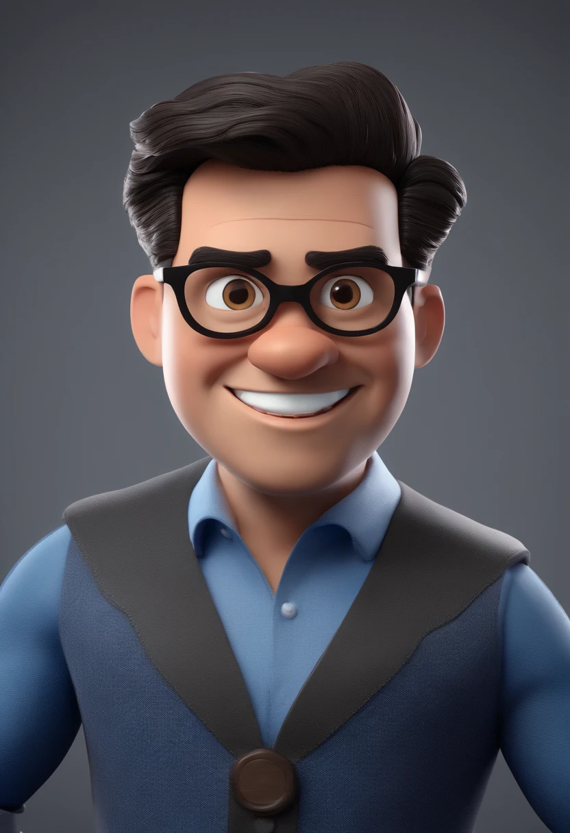 Cartoon character of a man with black glasses and a blue shirt, animation character, Caractere estilizado, animation style rendering, 3D estilizado, Arnold Maya render, 3 d render stylized, toon render keyshot, Personagem 3D, Personagem 3D, 3d rendering stylized, 3 d character render, personagem de desenho animado, Personagem de close up, Pose de personagem, (Estilo Pixar) (master part:1.2) (Bokeh) (best quality) (pele detalhada) (textura detalhada) (8k) (argila) (Cinematic lighting) (foco nítido