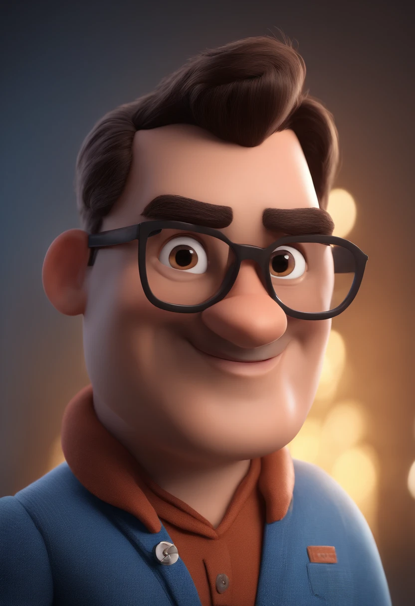 Cartoon character of a man with black glasses and a blue shirt, animation character, Caractere estilizado, animation style rendering, 3D estilizado, Arnold Maya render, 3 d render stylized, toon render keyshot, Personagem 3D, Personagem 3D, 3d rendering stylized, 3 d character render, personagem de desenho animado, Personagem de close up, Pose de personagem, (Estilo Pixar) (master part:1.2) (Bokeh) (best quality) (pele detalhada) (textura detalhada) (8k) (argila) (Cinematic lighting) (foco nítido