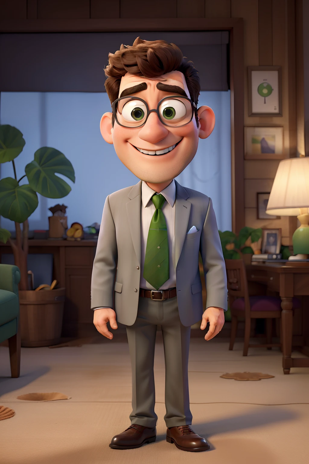 Great quality Pixar masterpiece,3d of a man standing in suit and tie realistic style,segurando um objeto de marketing,fundo Verde