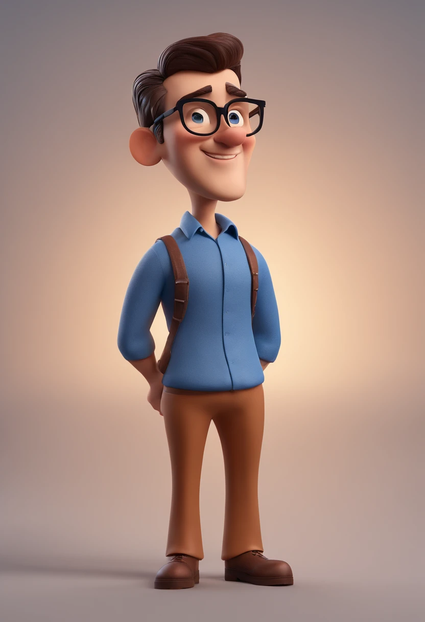 Cartoon character of a man with black glasses and a blue shirt, animation character, Caractere estilizado, animation style rendering, 3D estilizado, Arnold Maya render, 3 d render stylized, toon render keyshot, Personagem 3D, Personagem 3D, 3d rendering stylized, 3 d character render, personagem de desenho animado, Personagem de close up, Pose de personagem, (Estilo Pixar) (master part:1.2) (Bokeh) (best quality) (pele detalhada) (textura detalhada) (8k) (argila) (Cinematic lighting) (foco nítido