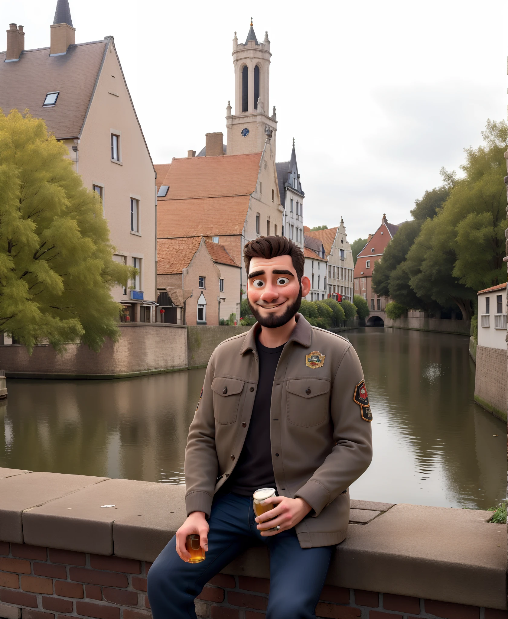 Man sitting with beer in hand in brugges