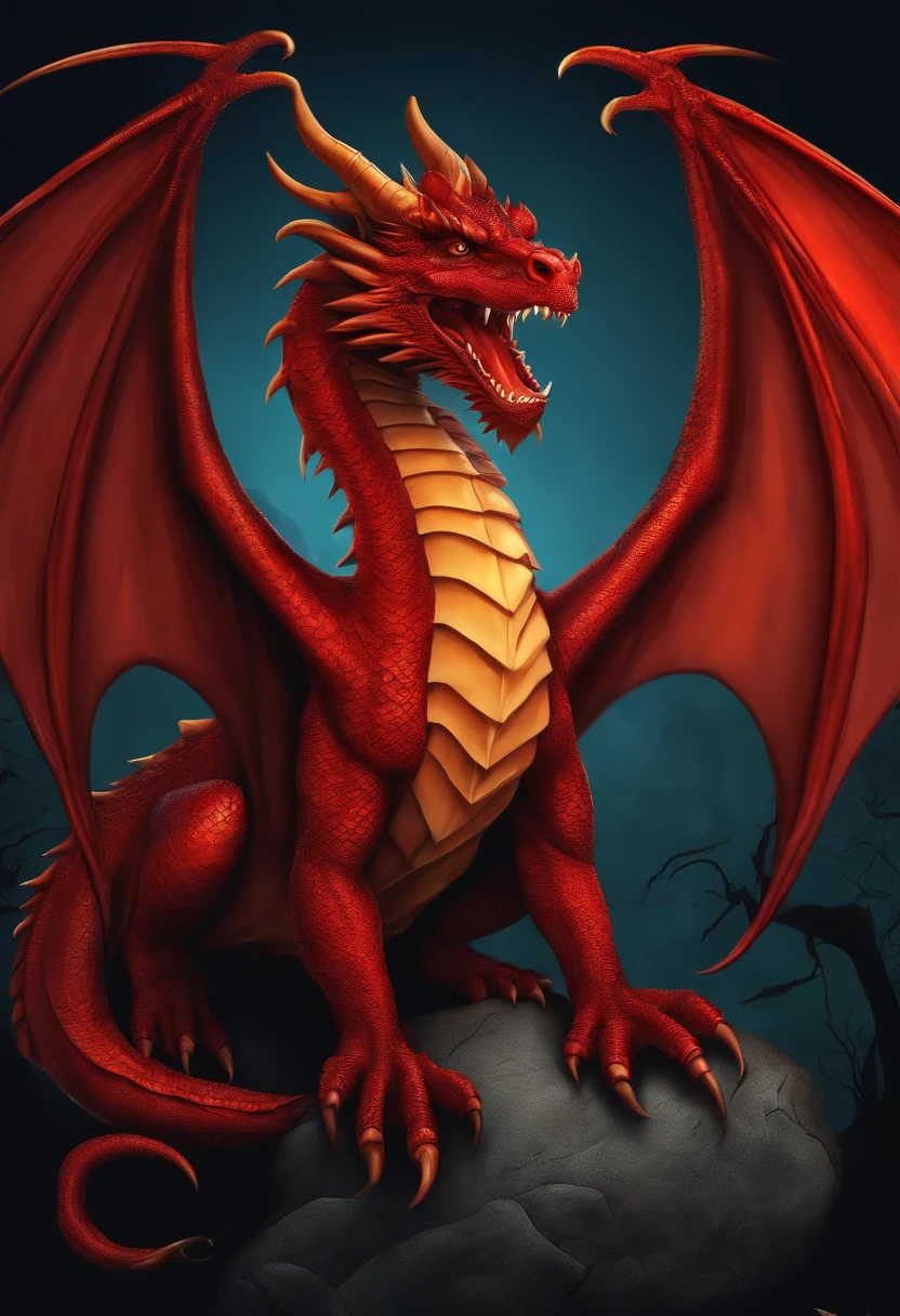 Red dragon with bat wings cartoon drawing