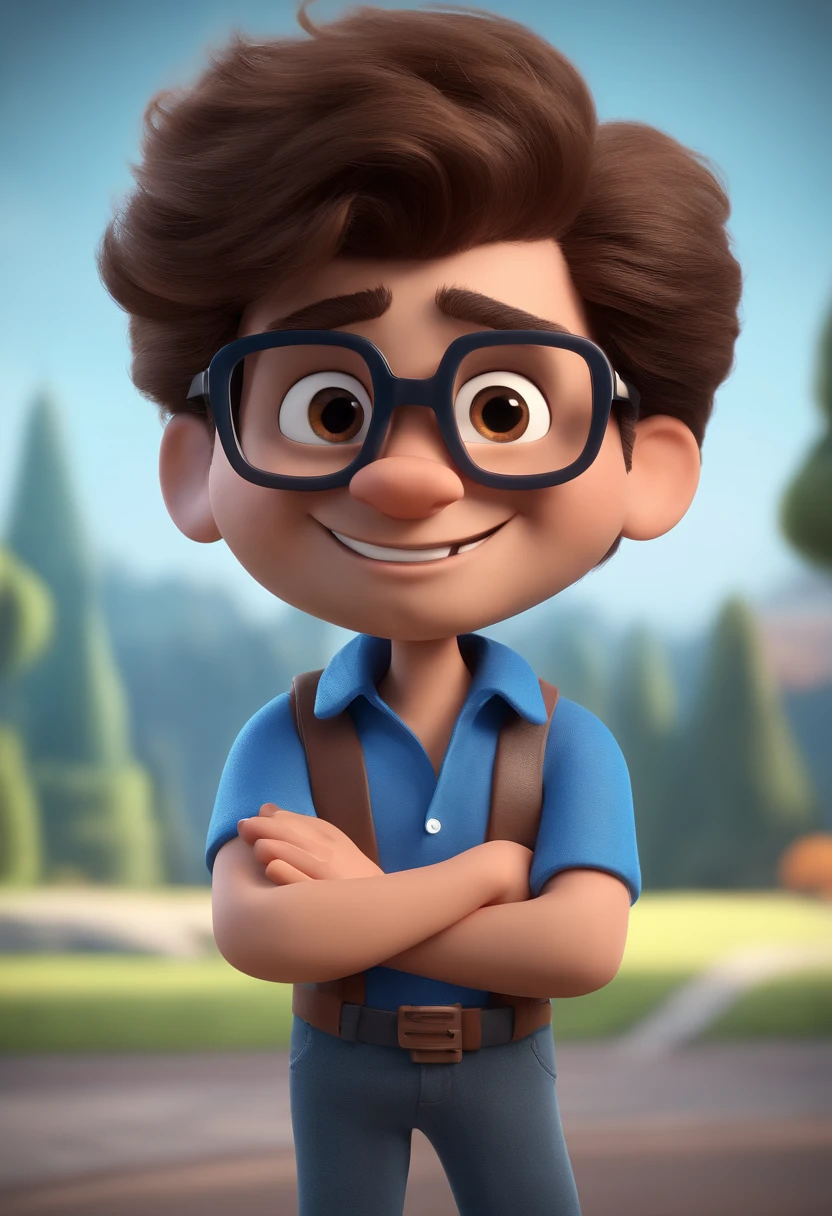 Cartoon character of a man with black glasses and a blue shirt, animation character, Caractere estilizado, animation style rendering, 3D estilizado, Arnold Maya render, 3 d render stylized, toon render keyshot, Personagem 3D, Personagem 3D, 3d rendering stylized, 3 d character render, personagem de desenho animado, Personagem de close up, Pose de personagem,  (Estilo Pixar) (master part:1.2) (Bokeh) (best quality) (pele detalhada) (textura detalhada) (8k) (argila) (Cinematic lighting) (foco nítido