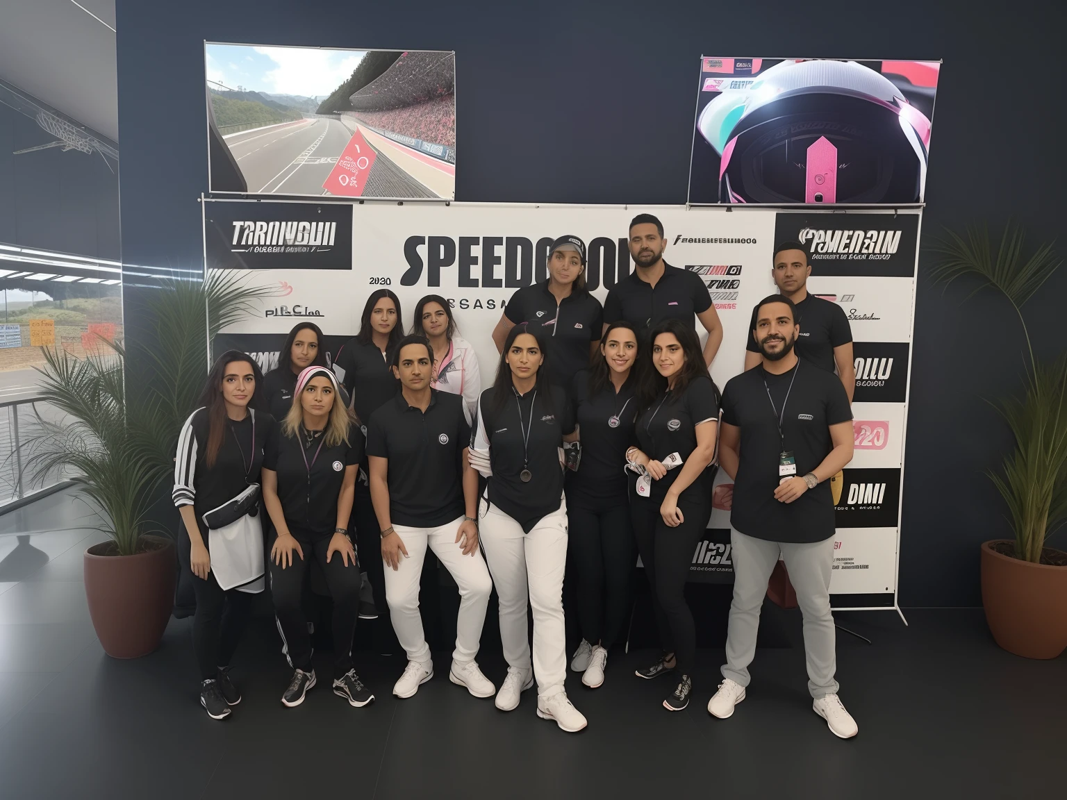 Grupo de pessoas que posam para uma foto em frente a um banner do Speedmode, velocidade, 🤬 🤮 💕 🎀, tomada em 2 0 2 0, No Circuito de Spa Francorchamps, tirado no iphone 14 pro, Directed by: Teresa Fasolino, tirado no iphone 1 3 pro, Directed by: Silvia Pelissero, tiradas em 2022