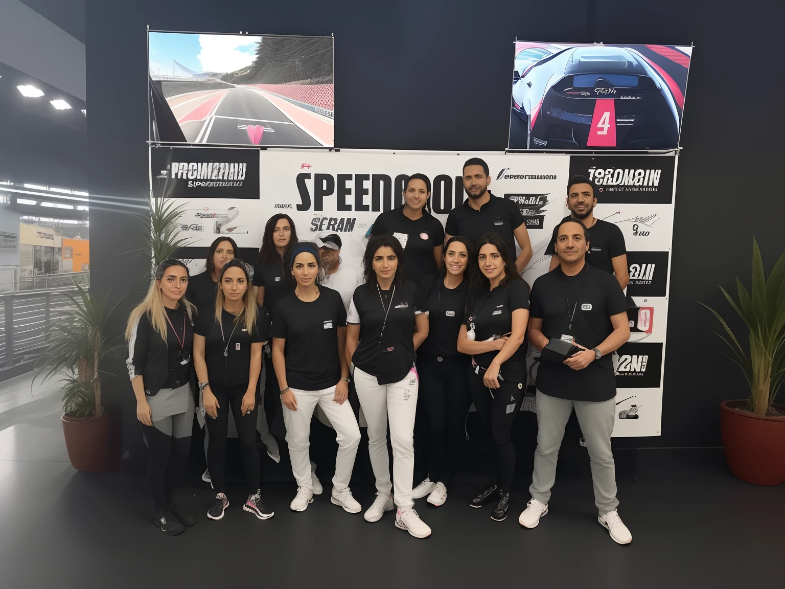 Grupo de pessoas que posam para uma foto em frente a um banner do Speedmode, velocidade, 🤬 🤮 💕 🎀, tomada em 2 0 2 0, No Circuito de Spa Francorchamps, tirado no iphone 14 pro, Directed by: Teresa Fasolino, tirado no iphone 1 3 pro, Directed by: Silvia Pelissero, tiradas em 2022