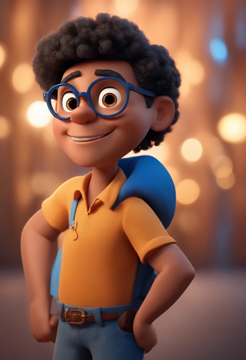 Cartoon character of a man with black glasses and a blue shirt, animation character, Caractere estilizado, animation style rendering, 3D estilizado, Arnold Maya render, 3 d render stylized, toon render keyshot, Personagem 3D, Personagem 3D, 3d rendering stylized, 3 d character render, personagem de desenho animado, Personagem de close up, Pose de personagem, (Estilo Pixar) (master part:1.2) (Bokeh) (best quality) (pele detalhada) (textura detalhada) (8k) (argila) (Cinematic lighting) (foco nítido