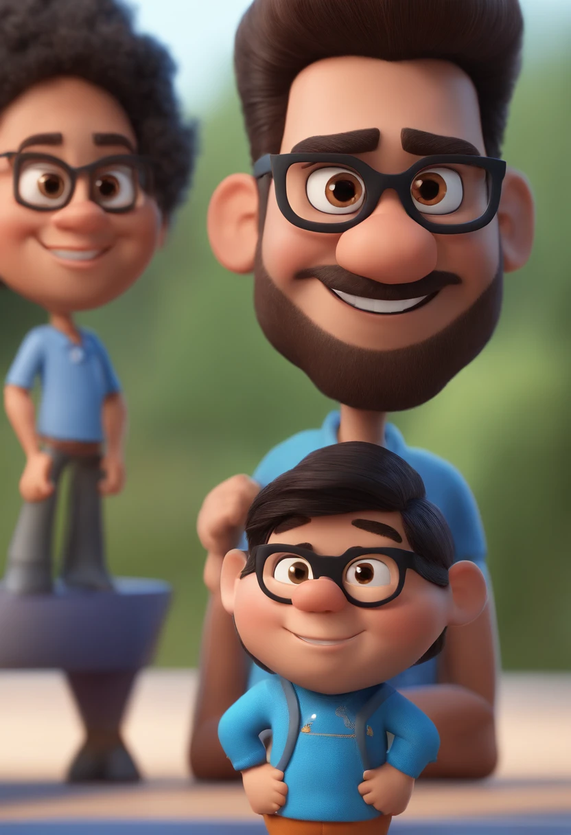 Cartoon character of a man wearing black glasses and a blue shirt, um personagem animado, Caractere estilizado, animation style rendering, 3D estilizado, Arnold Maya render, 3 d render stylized, toon render keyshot, Personagem 3D, Personagem 3D, 3d rendering stylized, 3 d character render, personagem de desenho animado, Personagem de close up, Pose de personagem, (Estilo Pixar) (master part:1.2) (Bokeh) (best quality) (pele detalhada) (textura detalhada) (8k) (argila) (Cinematic lighting) (foco nítido，Senta e vaza a parte superior do corpo