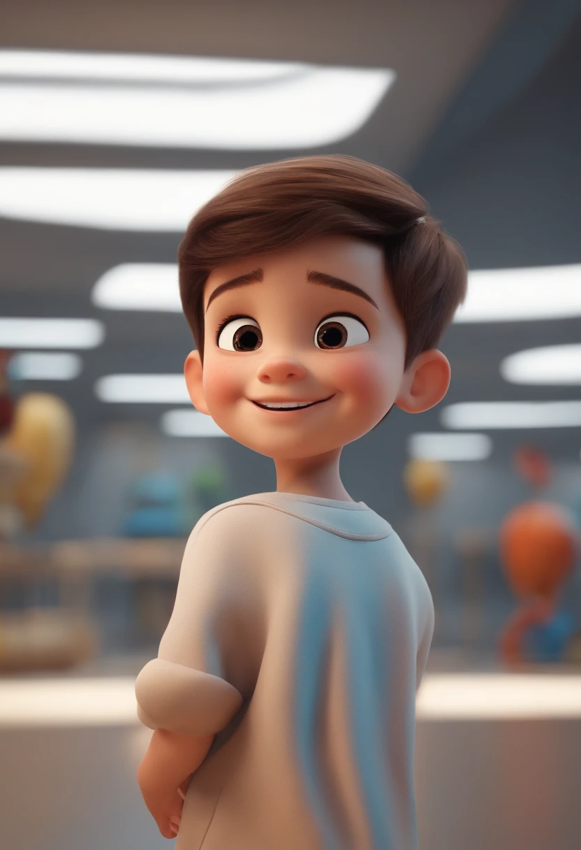 a happy cute ??? standing short hair, vestindo uma fantasia espacial, , fundo branco, barnet, toon, estilo pixar, 3d, desenhos animados, rosto detalhado, asymmetrical 16k