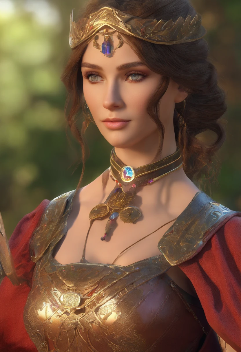best quality, master part, ultra high-resolution, mulher forte, cabelos longos e cacheados, armadura de couro, roupas medievais, Archer, arco elaborado, mystical runes, magica, Antecedentes detalhados, Floresta, Detalhe extremo, 4k,