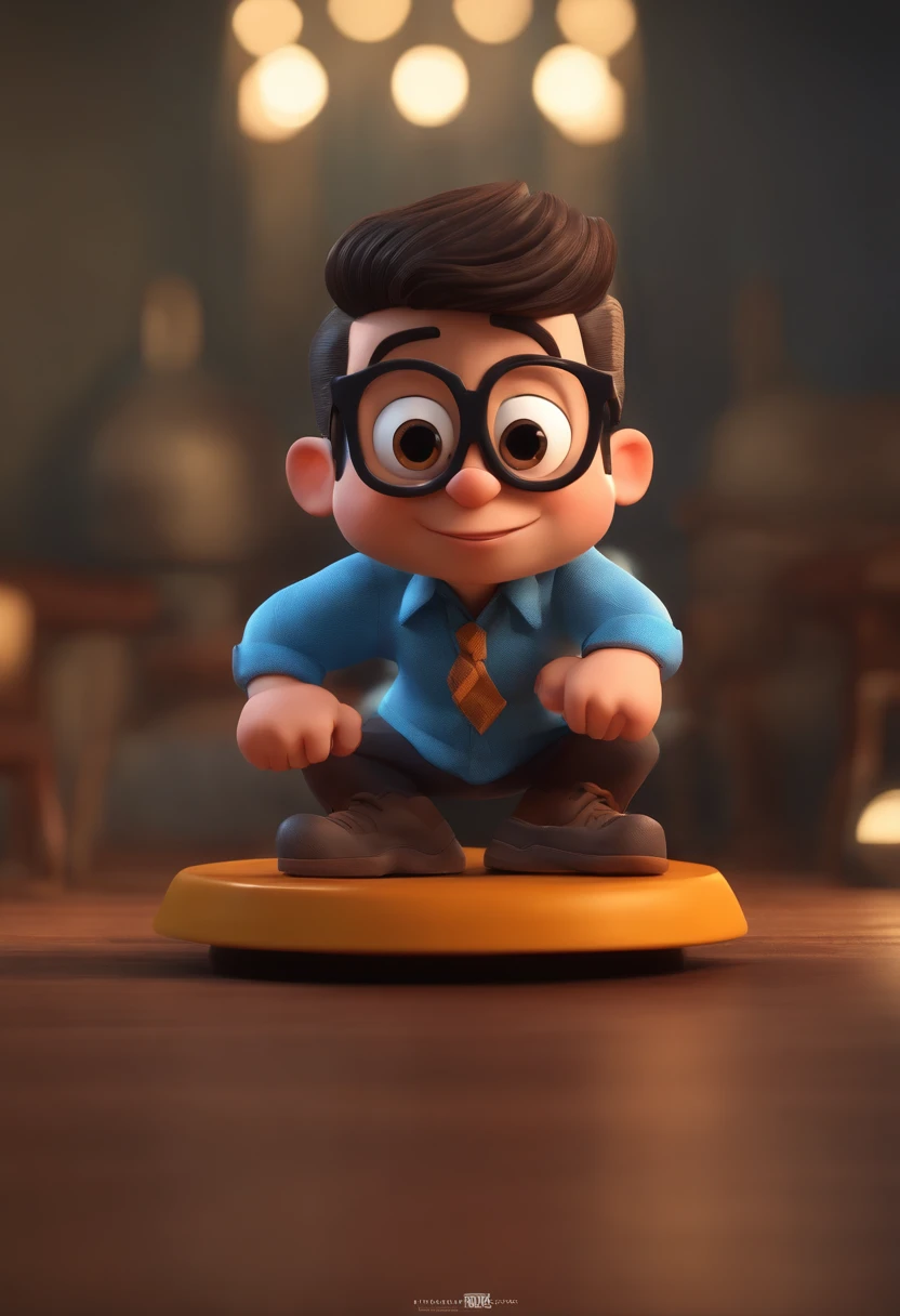 Cartoon character of a man wearing black glasses and a blue shirt, um personagem animado, Caractere estilizado, animation style rendering, 3D estilizado, Arnold Maya render, 3 d render stylized, toon render keyshot, Personagem 3D, Personagem 3D, 3d rendering stylized, 3 d character render, personagem de desenho animado, Personagem de close up, Pose de personagem, (Estilo Pixar) (master part:1.2) (Bokeh) (best quality) (pele detalhada) (textura detalhada) (8k) (argila) (Cinematic lighting) (foco nítido