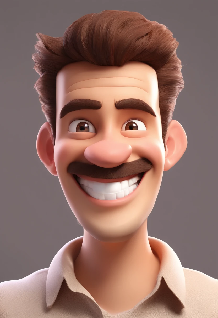 Smiling Man Illustration, sorriso insano, Homem de pele marrom com um sorriso gigante, happily smiling at the camera, sorriso atrevido, he's smiling, sorriso muito grande, Macho sorridente, foto de perfil headshot, rindo sorriso enorme, desenhando no estilo de Arte 3D, c4d, fundo de cor branco puro, estilo disney, estilo pixar render ilustracao Super Detalhe, 8k