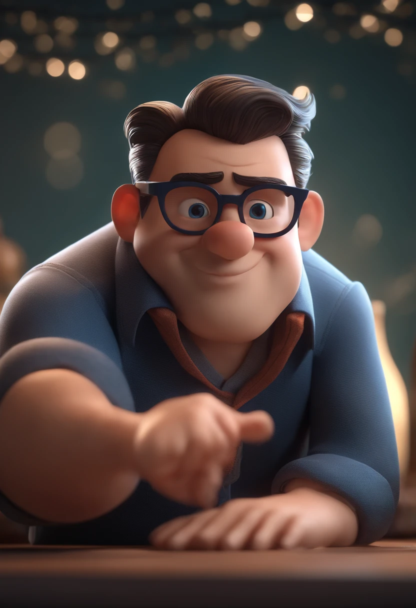 Cartoon character of a man with black glasses and a blue shirt, animation character, Caractere estilizado, animation style rendering, 3D estilizado, Arnold Maya render, 3 d render stylized, toon render keyshot, Personagem 3D, Personagem 3D, 3d rendering stylized, 3 d character render, personagem de desenho animado, Personagem de close up, Pose de personagem, (Estilo Pixar) (master part:1.2) (Bokeh) (best quality) (pele detalhada) (textura detalhada) (8k) (argila) (Cinematic lighting) (foco nítido
