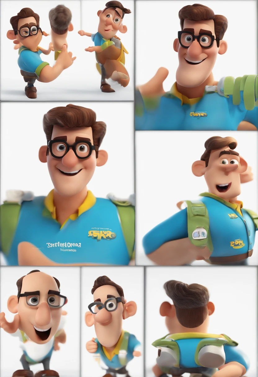 Cartoon character of a man with black glasses and a blue shirt, animation character, Caractere estilizado, animation style rendering, 3D estilizado, Arnold Maya render, 3 d render stylized, toon render keyshot, Personagem 3D, Personagem 3D, 3d rendering stylized, 3 d character render, personagem de desenho animado, Personagem de close up, Pose de personagem, (Estilo Pixar) (master part:1.2) (Bokeh) (best quality) (pele detalhada) (textura detalhada) (8k) (argila) (Cinematic lighting) (foco nítido